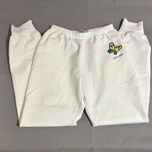 Tiger Mist women’s S Cream Sweatpants with Butterfly Design NWOT